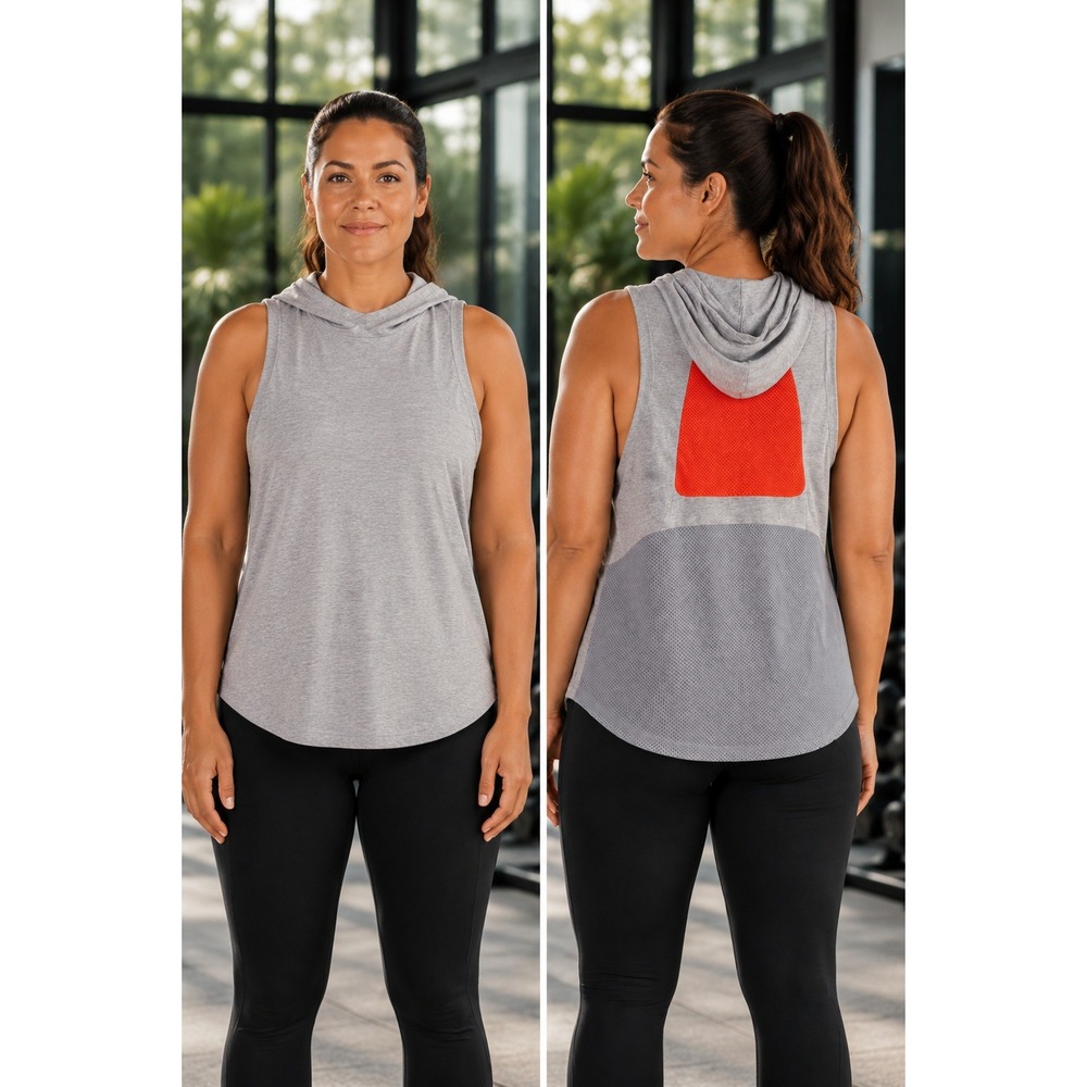 Under Armour Womens Sleeveless Hoodie Mesh Back Gray Orange Athletic Tank Large